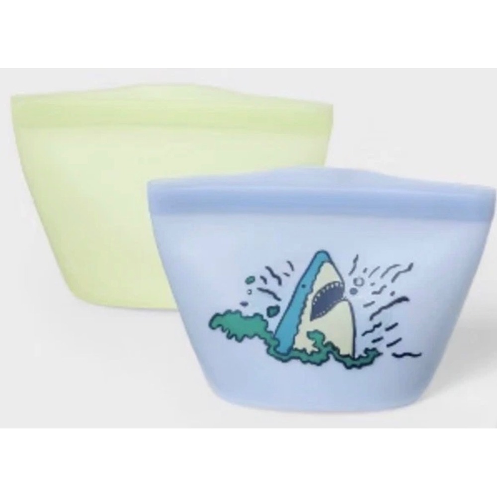 Cat & Jack Reusable Silicone Snack Bags 2ct Shark Blue Green 069 05 0931 NEW